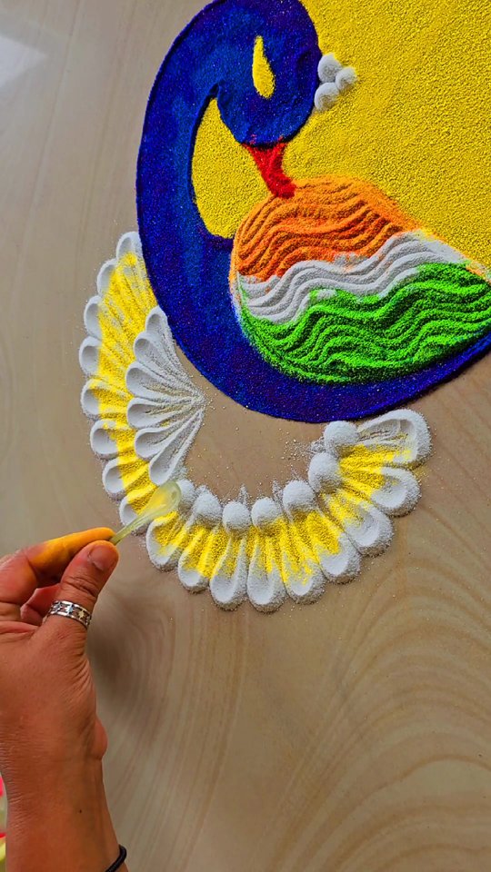 Grace of the peacock and pride of the Tiranga🇮🇳 This peacock rangoli ...