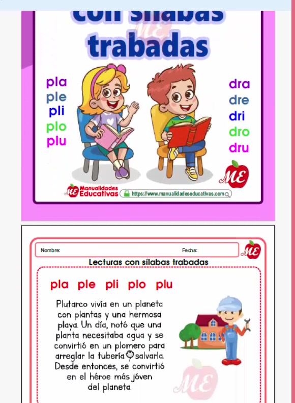 20 Lecturas cortas con sílabas trabadas. 💟LECTURAS COMPLETOS EN PDF 👇👇👇 ...