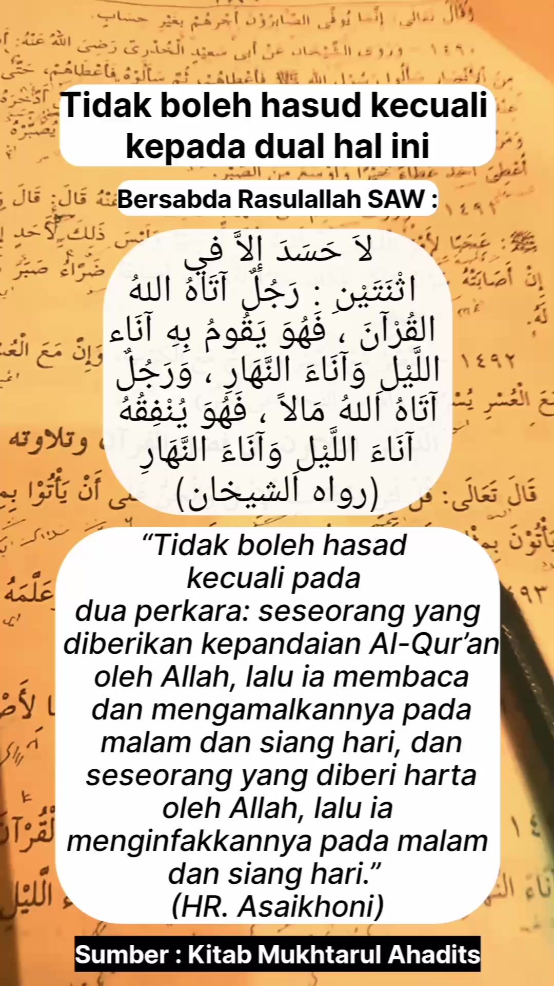 Tidak boleh hasud kecuali kepada dua hal ini - panjang umur dan banyak ...