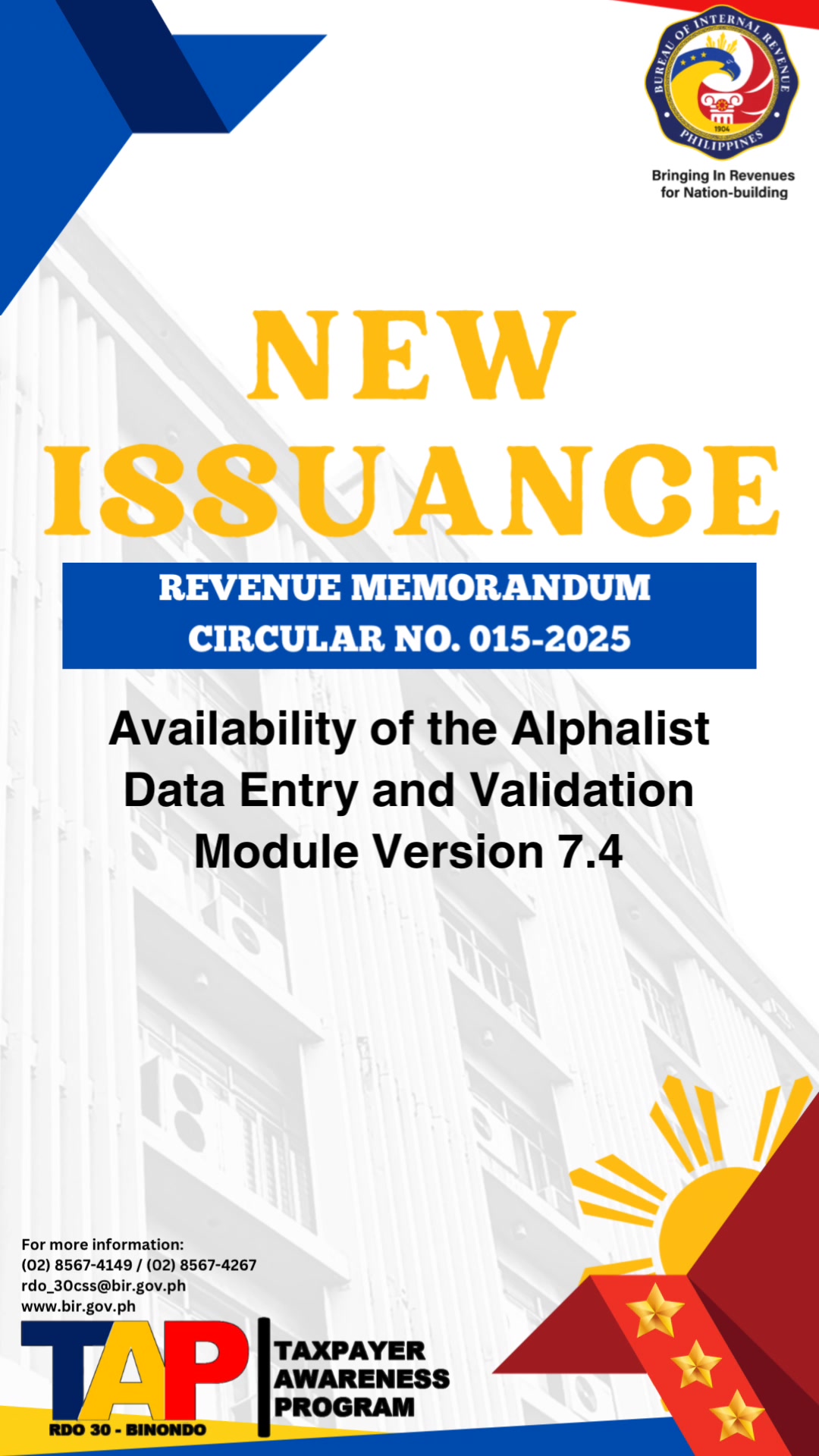 Revenue Memorandum Circular No. 15-2025 Availability of the Alphalist ...
