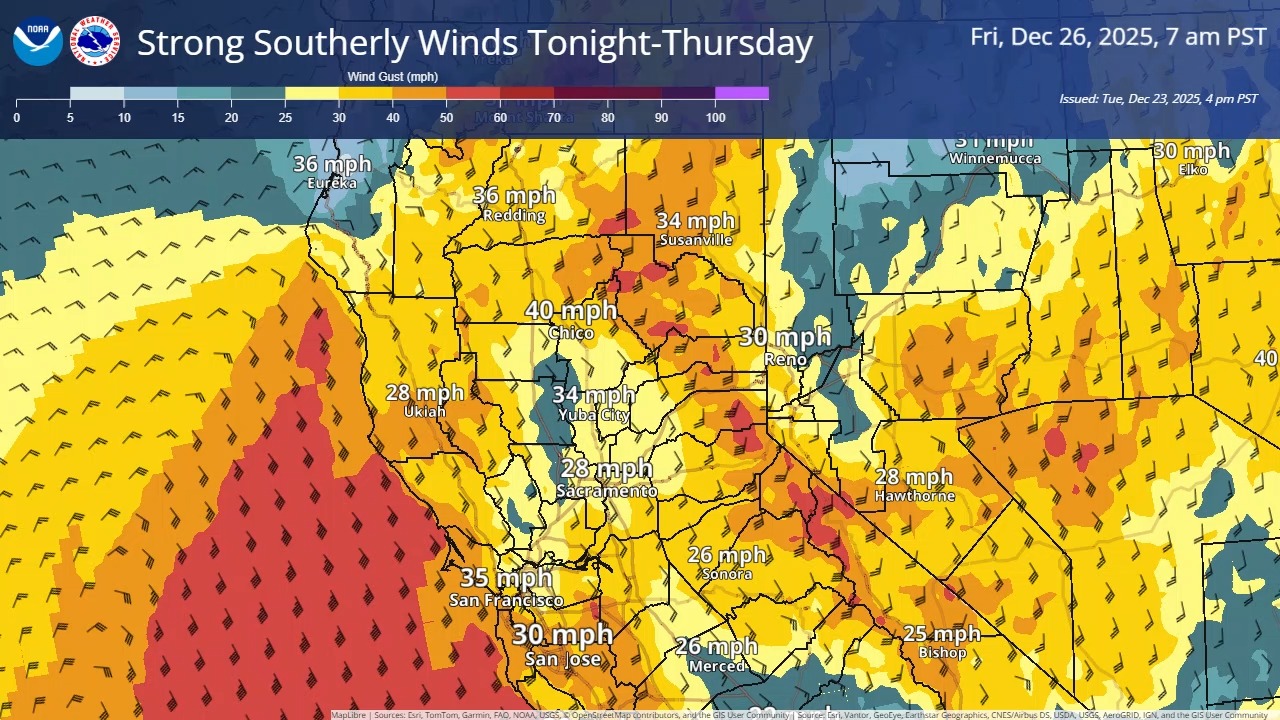 Strong southerly winds will develop across interior NorCal tonight ...
