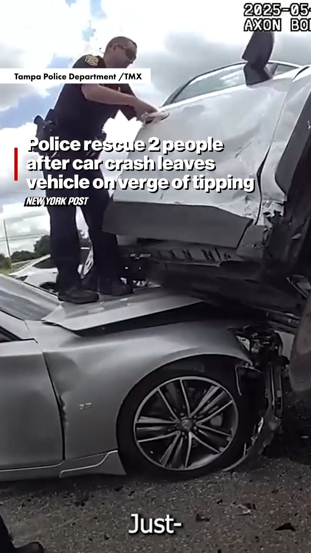Watch the moment police officers save two passengers from a car crash ...