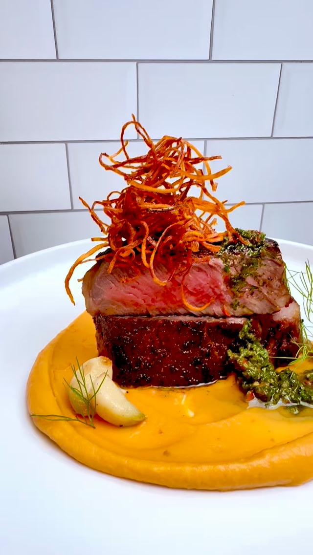 🌿 Butter Basted Rib Eye Steak, Chipotle Sweet Potato Purée, Smoked ...