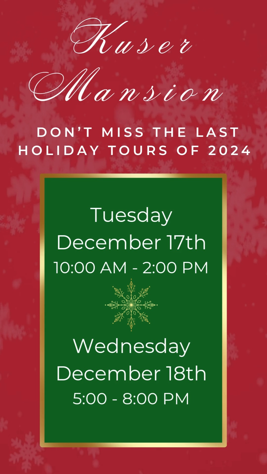 Don't miss the last Kuser Mansion Holiday Tours of 2024 to view the ...