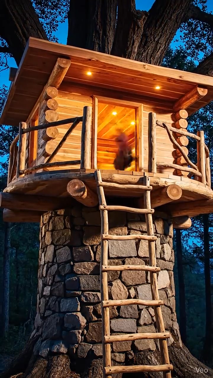 Stunning treehouse loft built into stone! 😱 #interiordesign #rustic # ...