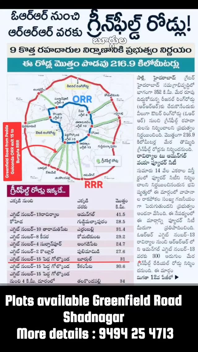 RRR to ORR Greenfield Road . . Plots available Greenfield Road facing ...