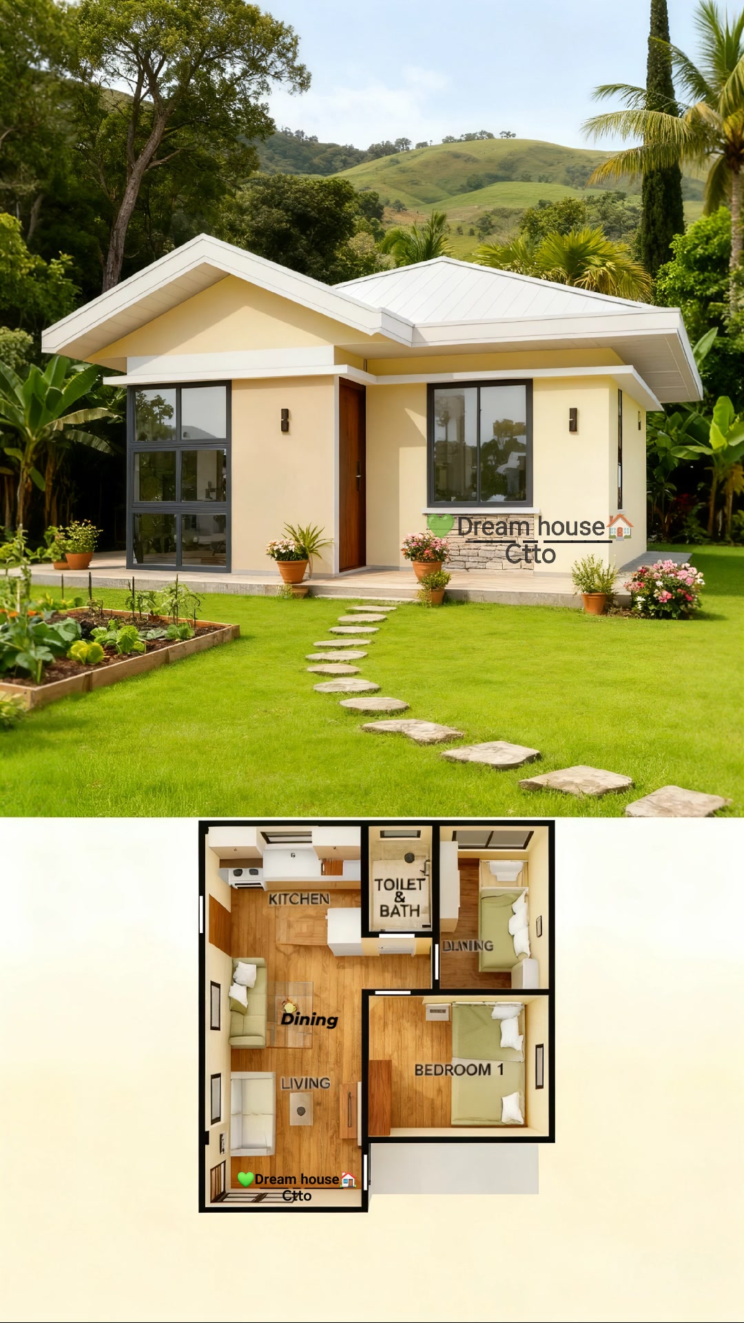 🌿A simple and practical 2-bedroom home layout designed for comfortable ...