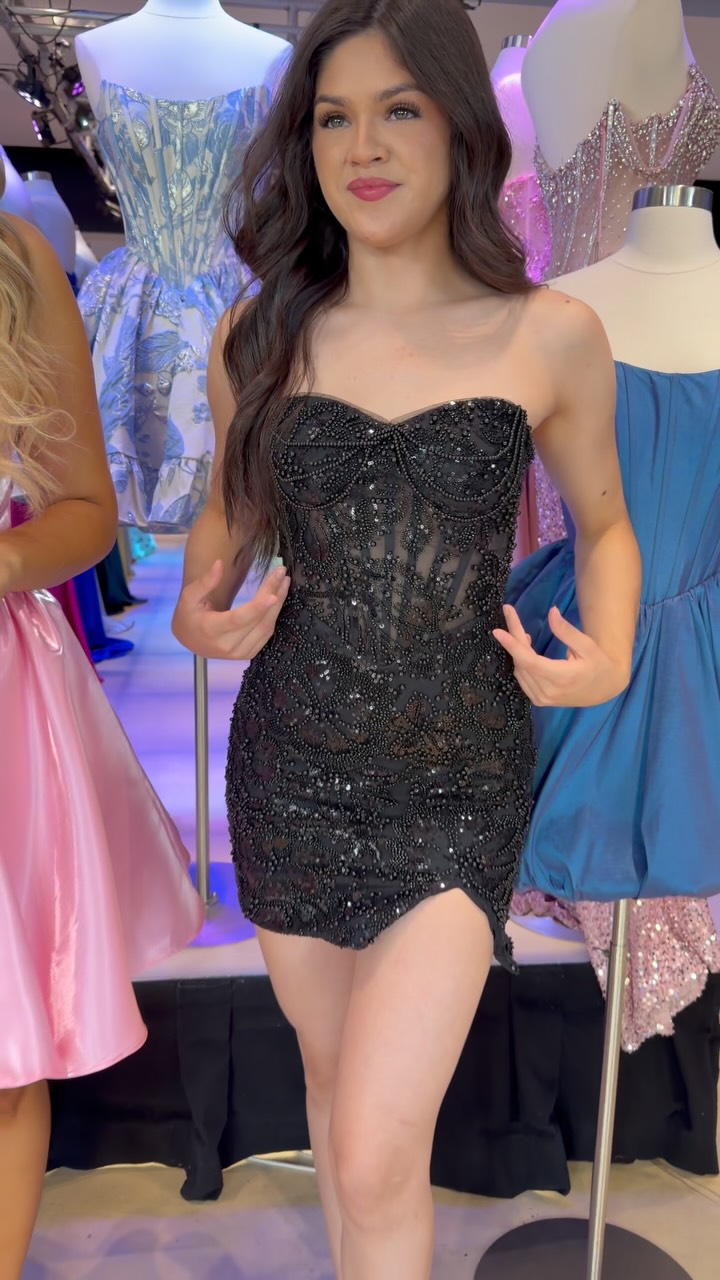 galleria homecoming dresses ✨ Classic black. Unforgettable entrance. 🖤, Meet the dress that proves black is never boring. With shimmering beadwork, a flattering fitted silhouette, and just the right amount of sparkle, patterns for misses formals