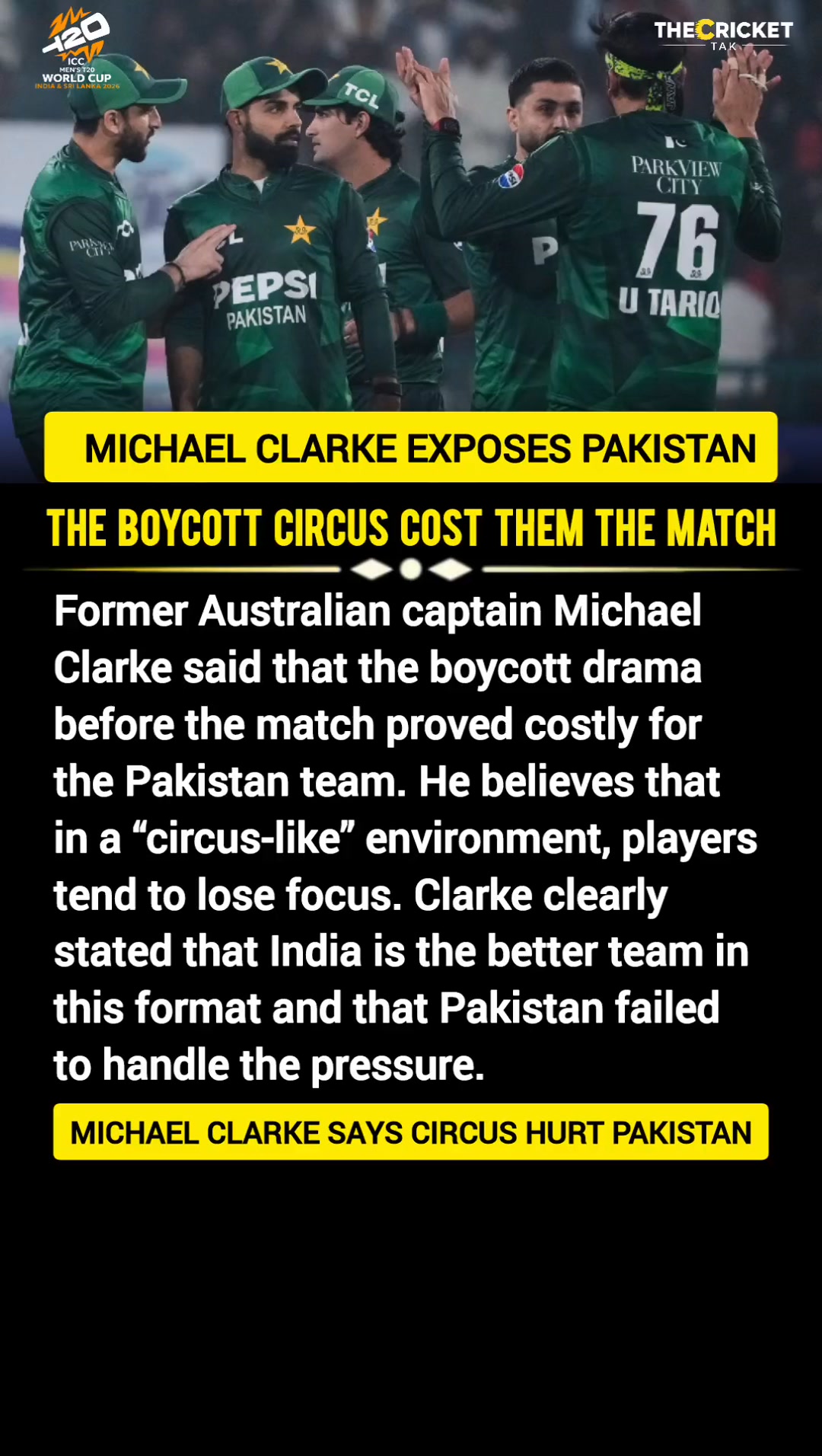 Michael Clarke on IND vs PAK T20WC 2026 | Michael Clarke on Pakistan ...