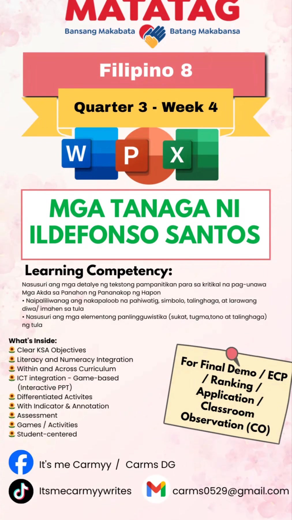 Filipino 8 | QUARTER 3 - Week 4 | Lesson Plan with PPT and Ready to ...