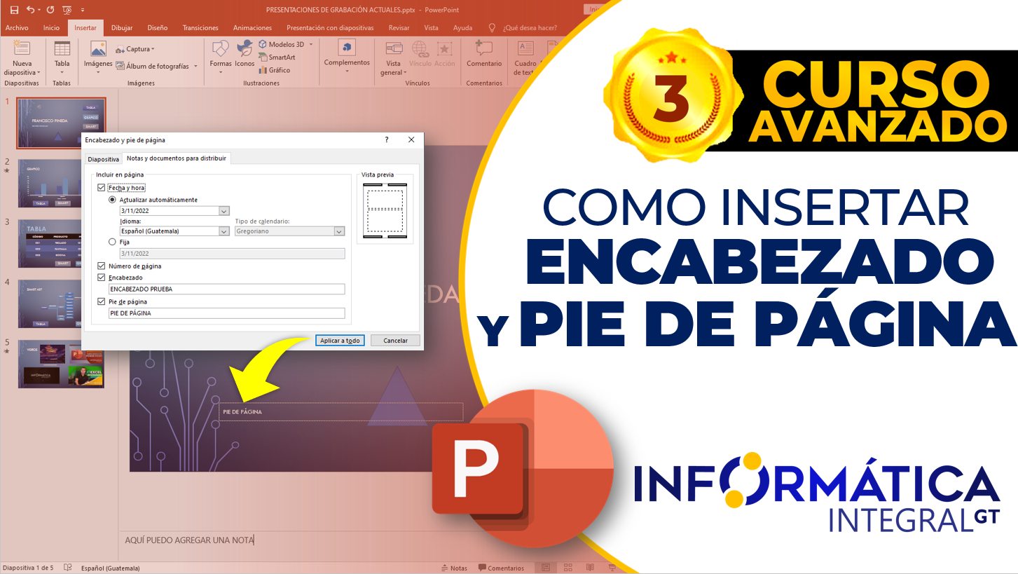 COMO AGREGAR ENCABEZADO Y PIE DE PAGINA EN POWER POINT | Curso Avanzado ...