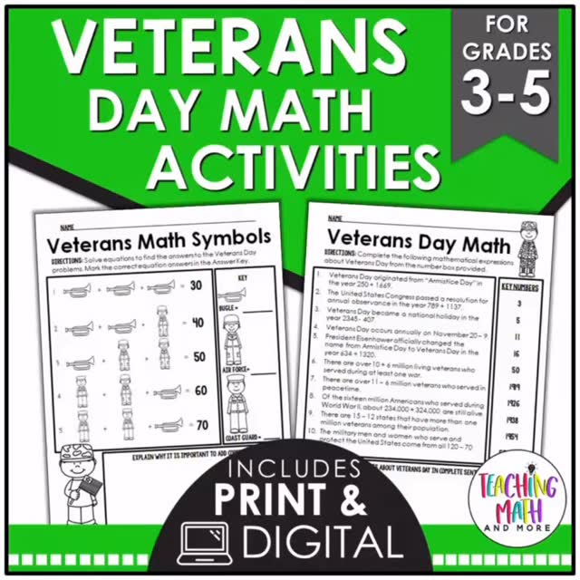 🇺🇸 Veterans Day Math Activities 🇺🇸 Engaging skills review activities ...