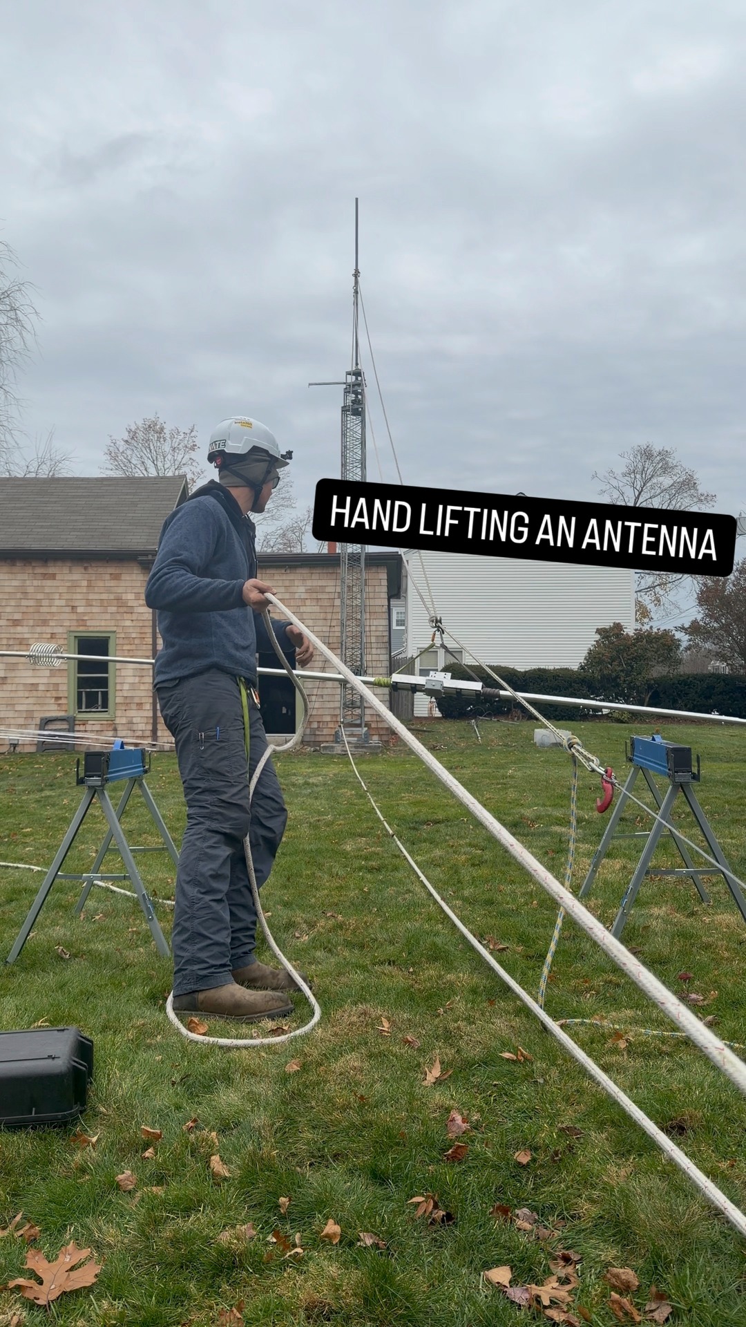 Installing an antenna by hand, no machines involved. This is a 40m ...
