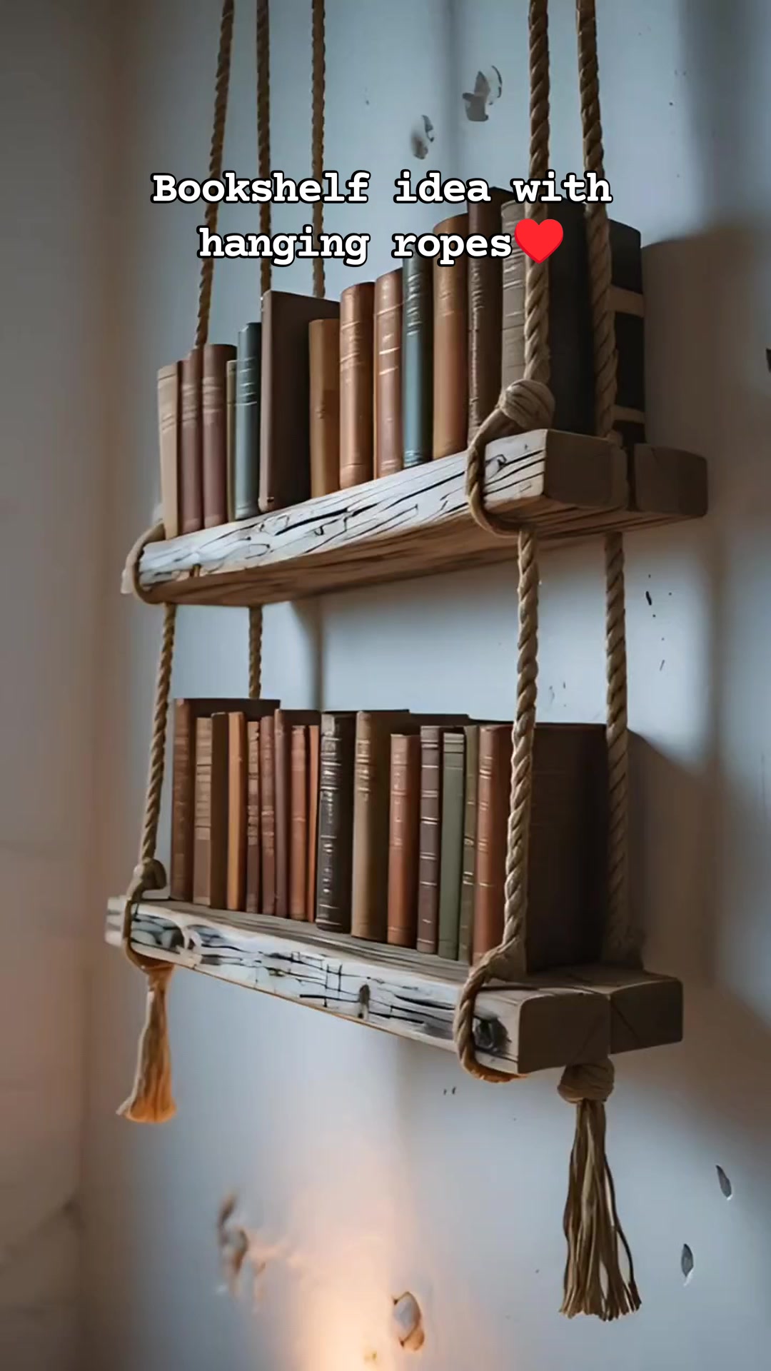 Bookshelf idea with hanging ropes♥️ #fblifestyle #woodworking #crafts # ...