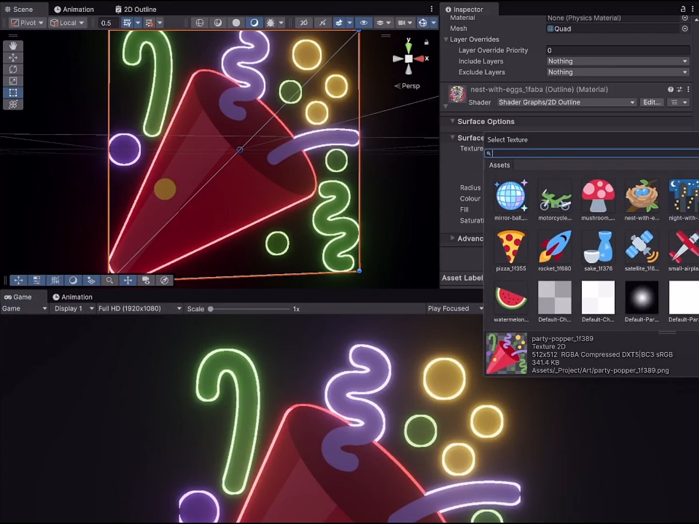 Mirza Beig demonstrated a Unity 2D outline shader with a glow effect ...