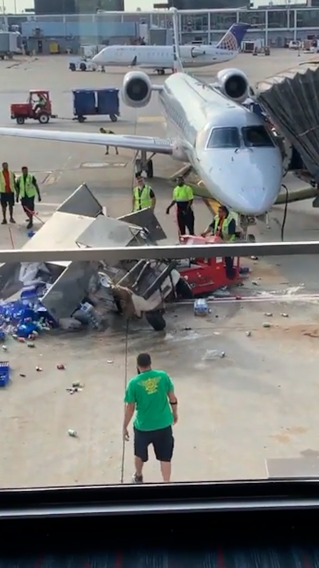 A fallen case of water sent the cart into a frenzy 😱💥 #airport #fail # ...