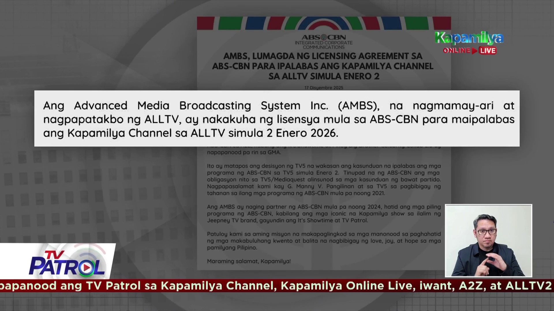 Ang Advanced Media Broadcasting System Inc. na pagmamay-ari at ...