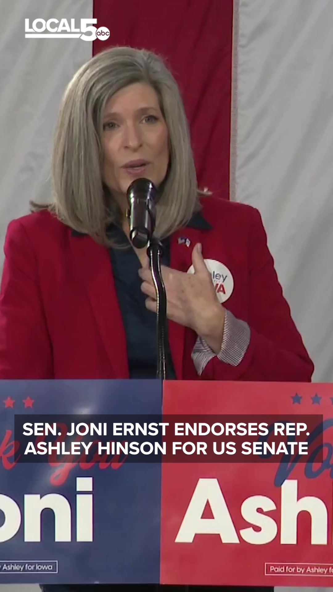 Sen. Joni Ernst endorses Rep. Ashley Hinson for US Senate Hinson, who ...