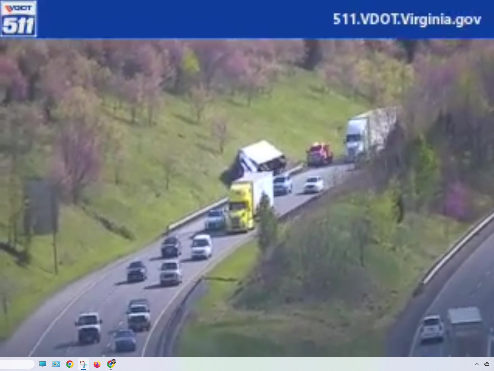 Not confirmed, but this looks very much like a truck blowover event ...