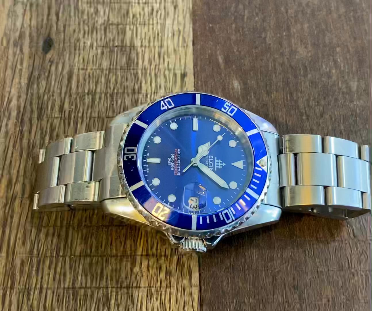 Vintage Blue 1990s Elgin Automatic Deep Sea FK-531-SL Diver Watch 
