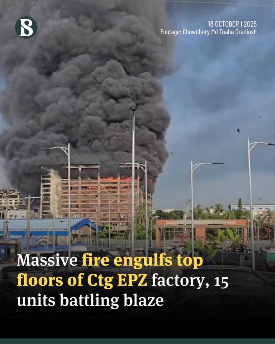 A massive fire has broken out on the top three floors of a seven-storey ...