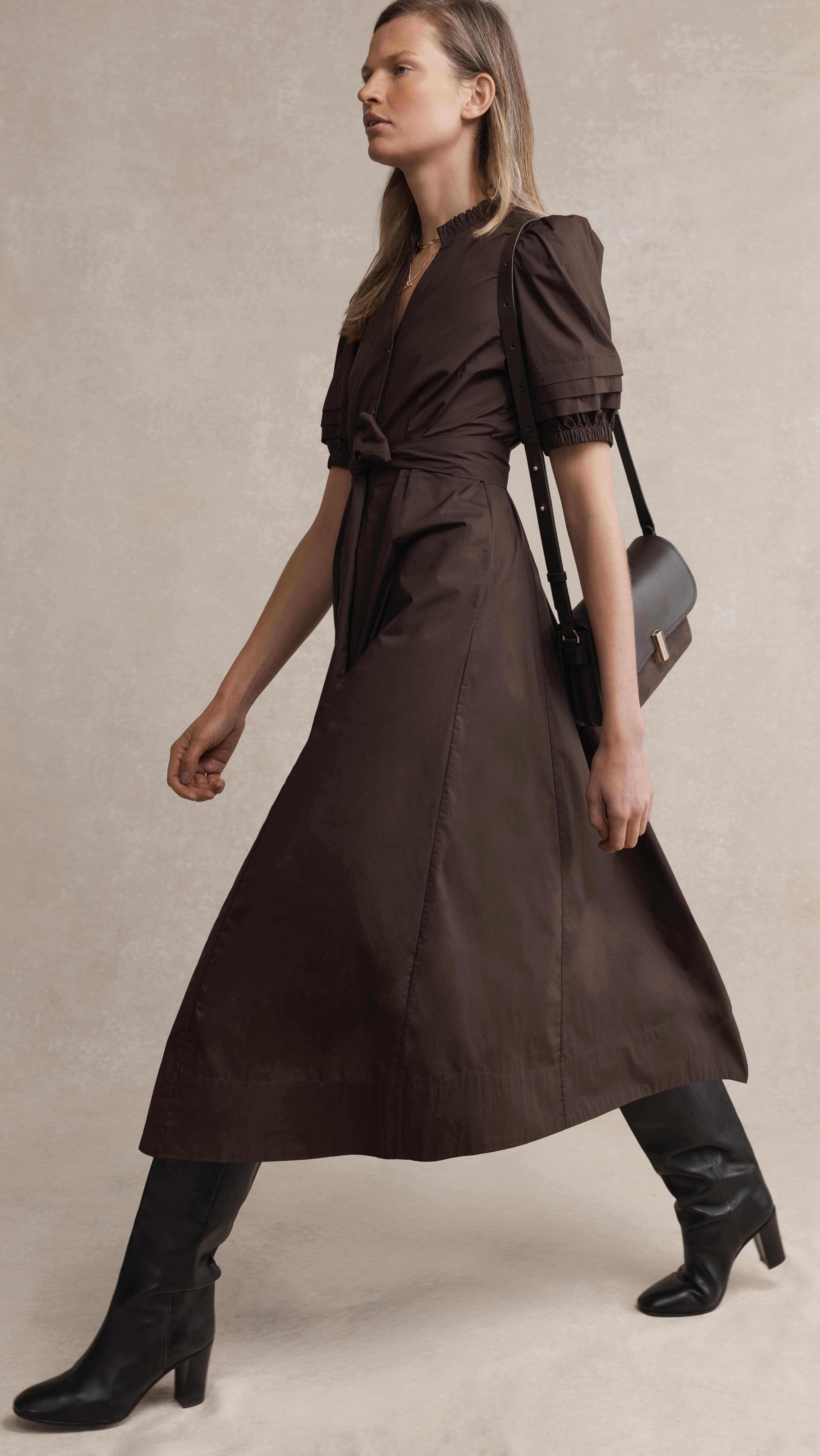 The Kelly Dress 🤎 Rich pecan brown, crisp cotton poplin. Wear now, wear later…dress up, dress down…it’s the dress that has everything. , Effortless. Polished. Available for immediate despatch from 