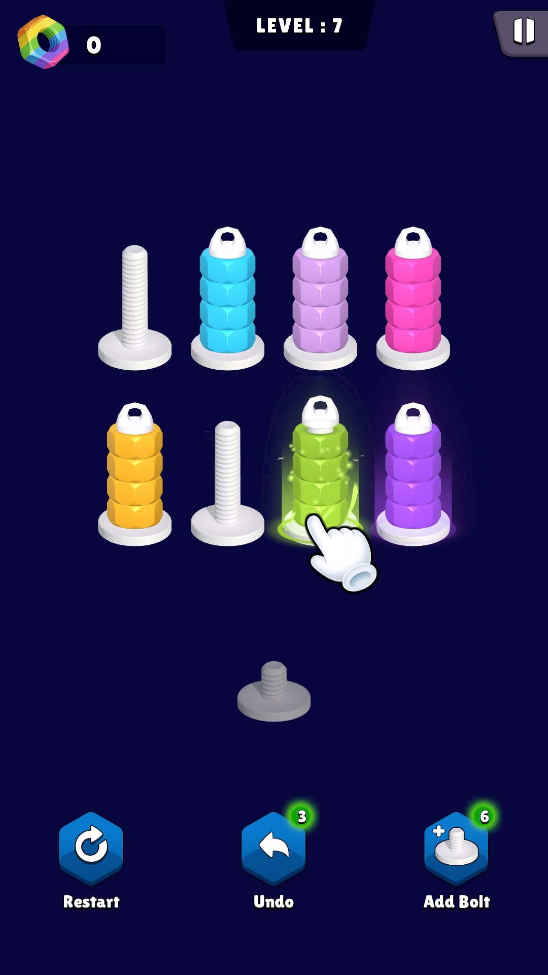 Nuts & Bolts Color Sort Puzzle – Level 6 🔩🧠 One wrong move and it’s ...