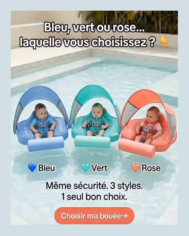 Bouée Bébé Avec Siège Anti-retournement – Auvent UPF 50+, 2 Modes De Nage, Double Chambre à Air – Jouets Marins Inclus – Dès 6 Mois