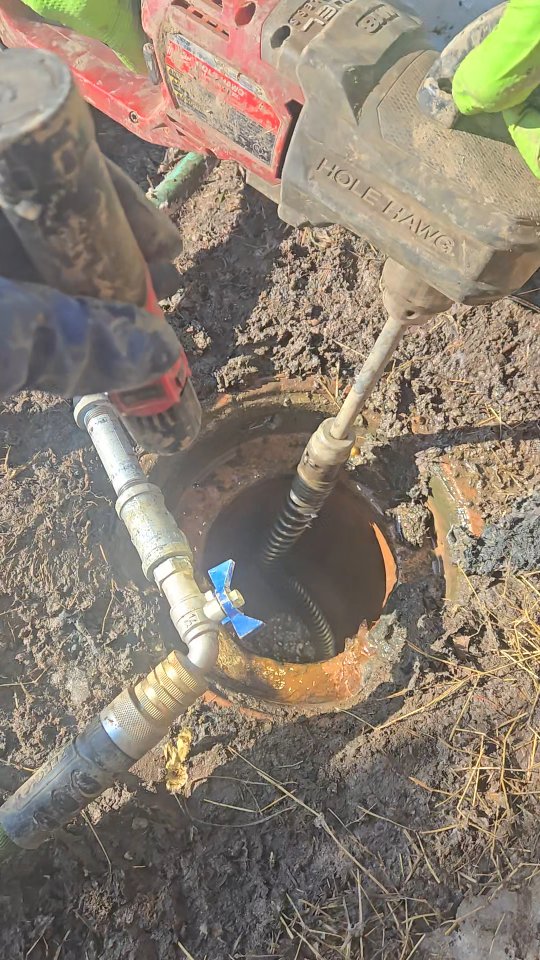 Sewer cleanout- drill power auger doing its thing... now this house can ...