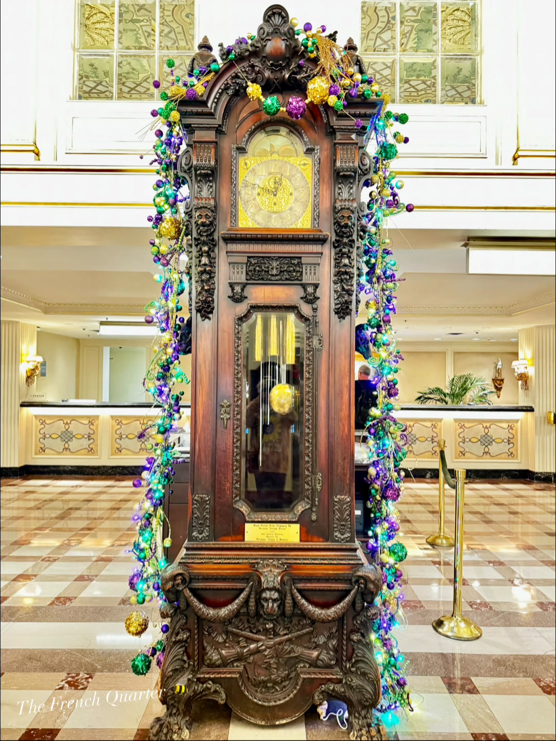 The gorgeous antique grandfather clock at Hotel Monteleone! Carved
