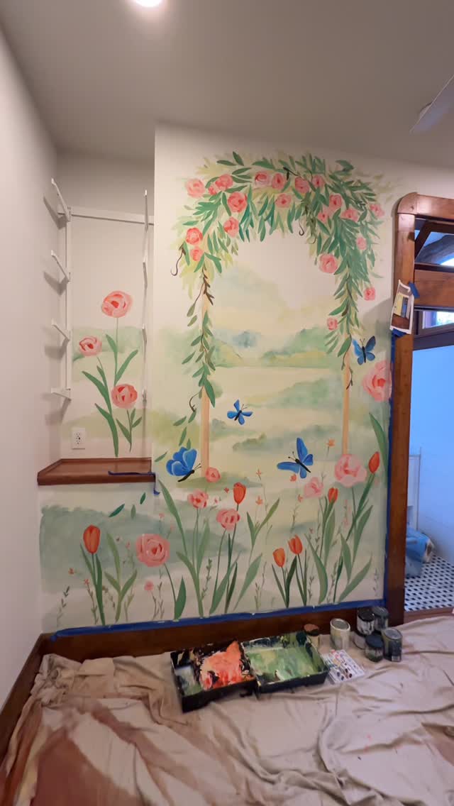 Secret Garden wall. 3 of 4, one more to go! This bedroom feels dreamy ...
