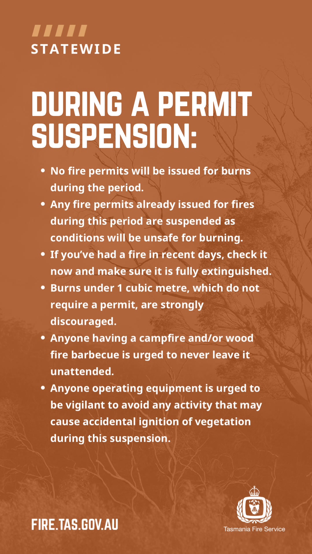 Due to an escalation in fire weather conditions forecast by the Bureau ...