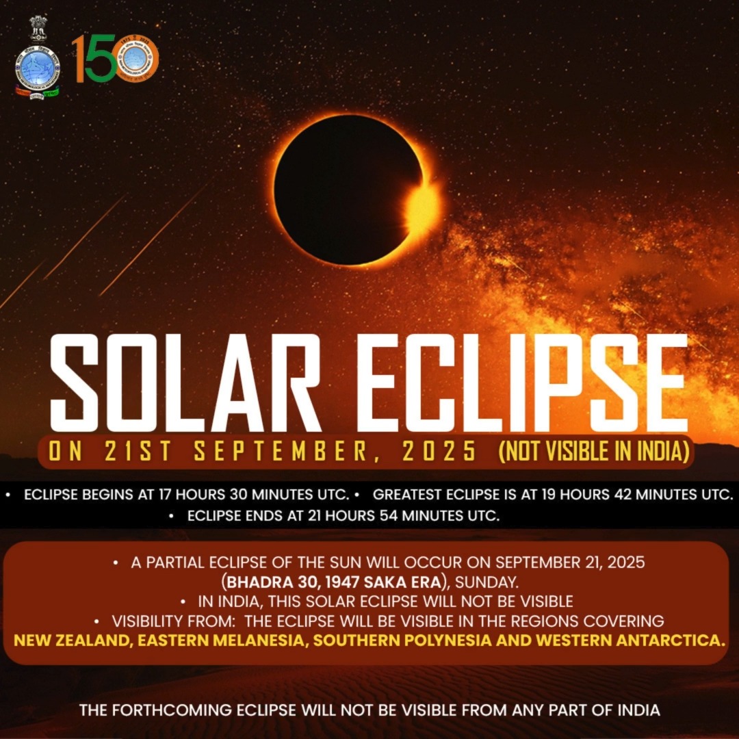 Solar Eclipse - September 21, 2025 Though the skies over India will ...