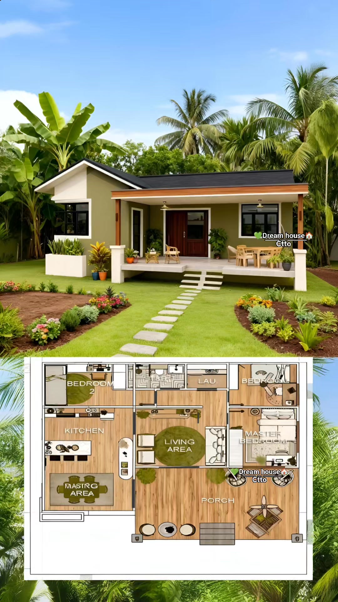 🌿A refreshing 3-bedroom modern home highlighted with calming green ...