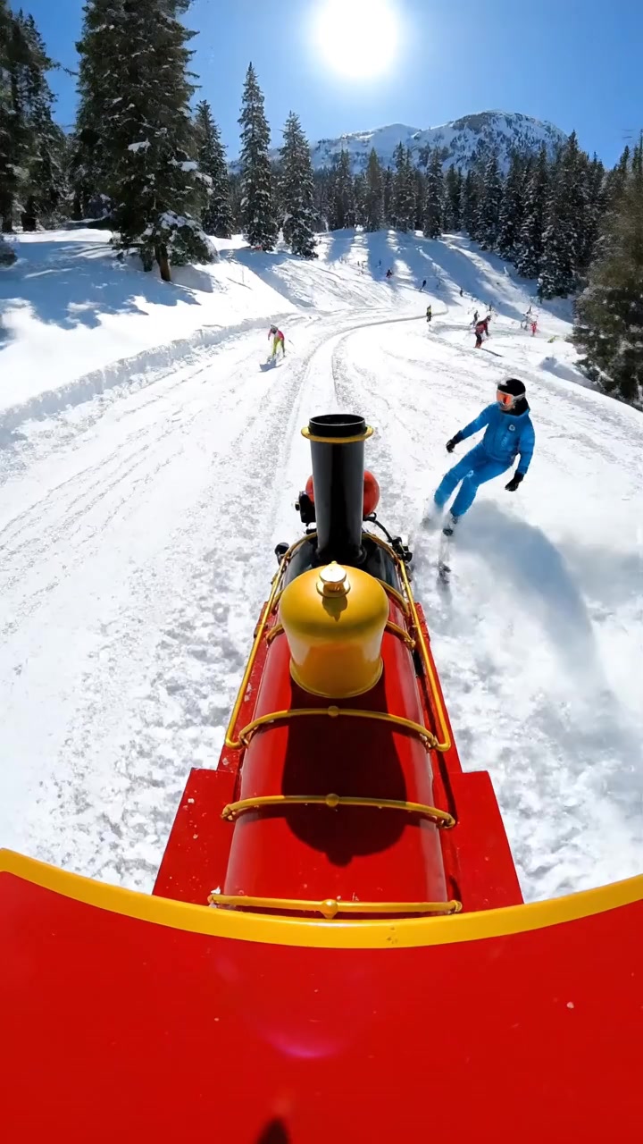 The train slowly travels towards its destination in the cold winter ...