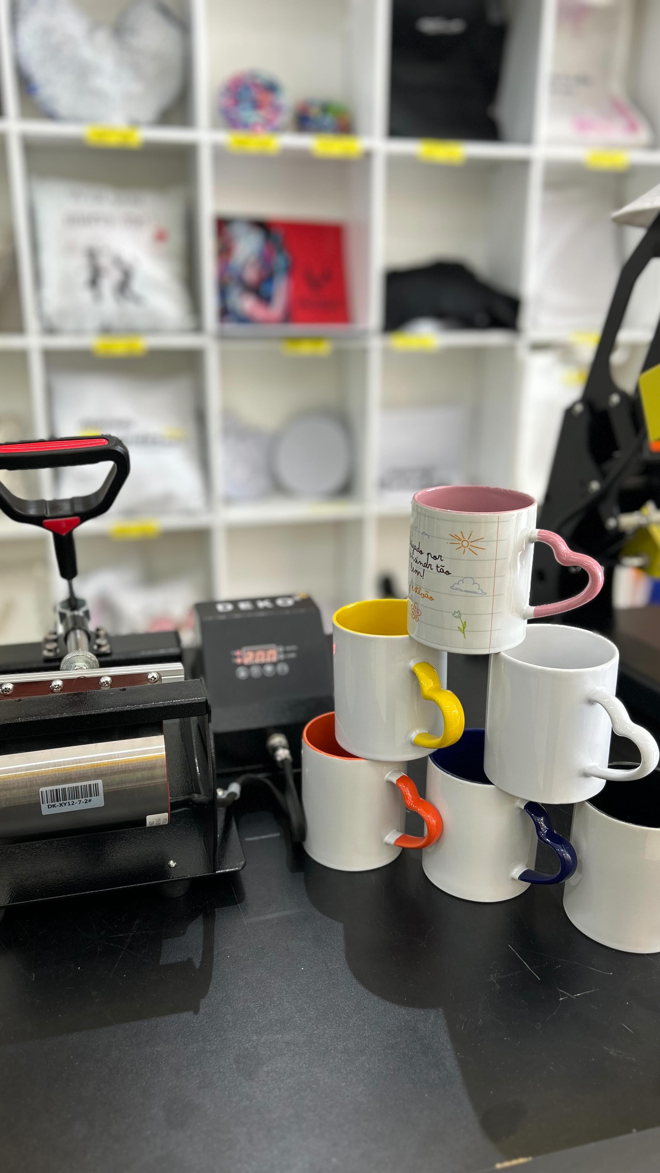 ☕ Xícaras de porcelana para personalizar direto na prensa cilíndrica ...