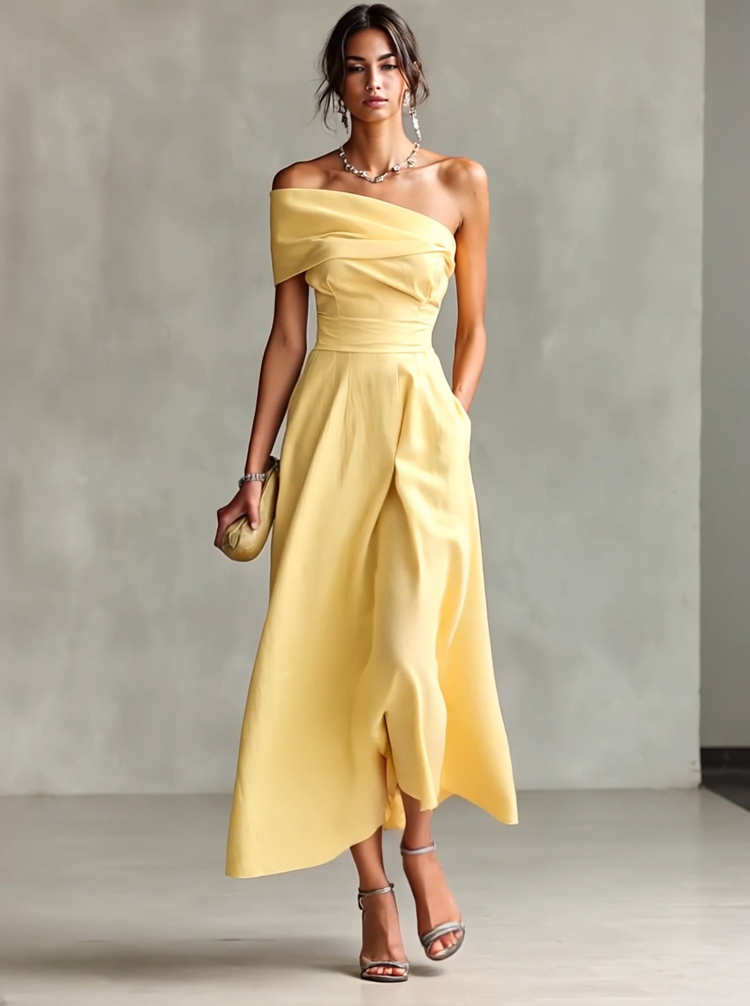 🔗 GET YOURS HERE :https://modesees.com/collections/best-seller?sort_by=womens-yellow-linen-dress-with-one-shoulder-neckline-fitted-waist-timeless-elegant-chic-style-dress-mdz2630b3i, 💃Ready to shine 