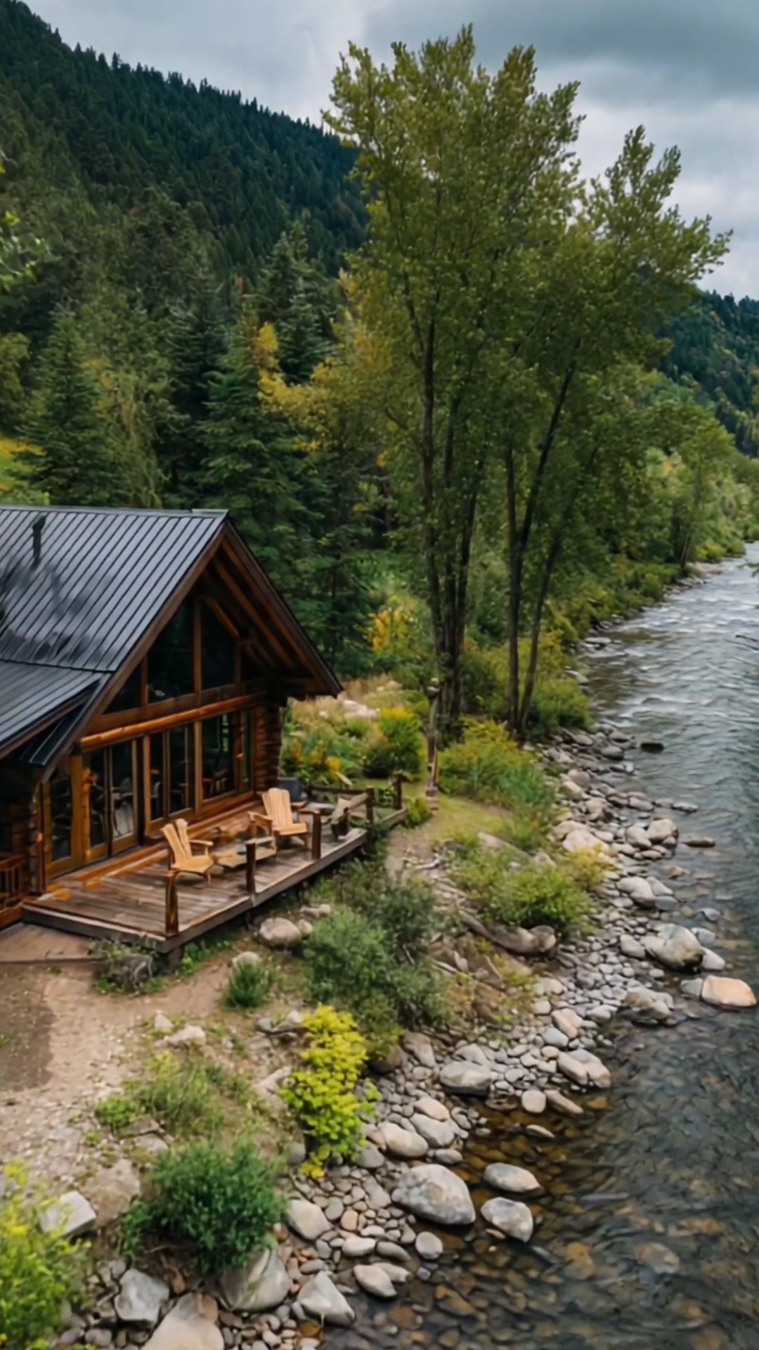 Relax in the forest paradise by the river. A peaceful wooden cabin ...
