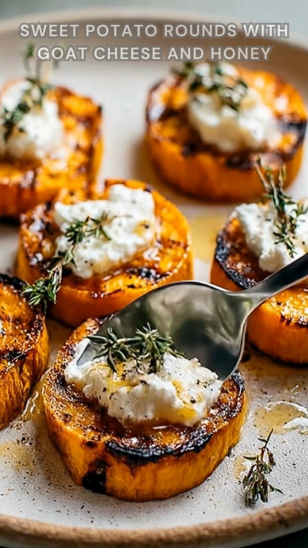Sweet potatoes sliced and roasted. Sprinkle salt, pepper, thyme. Bake ...