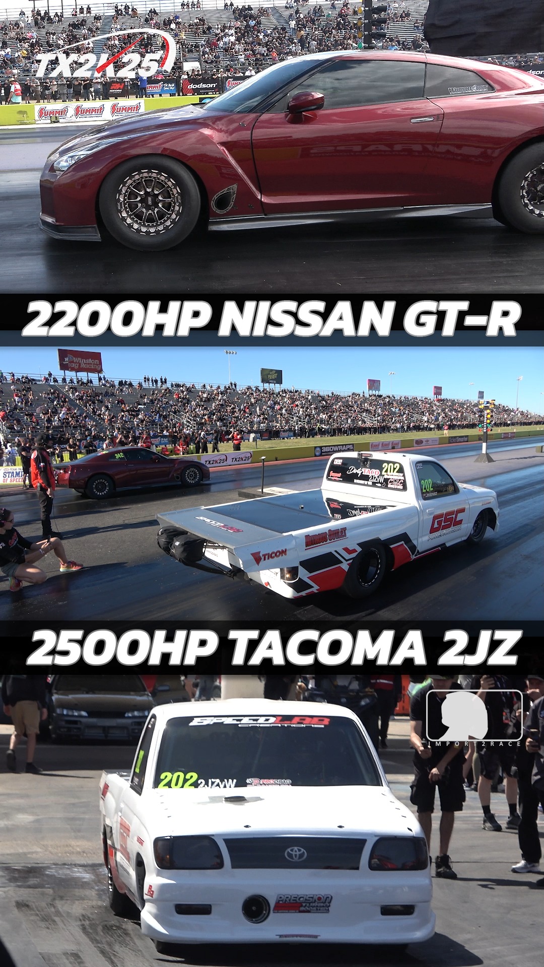 2500hp Toyota Tacoma 2JZ vs 2200hp Nissan GT-R Drag Racing TX2K25 ...