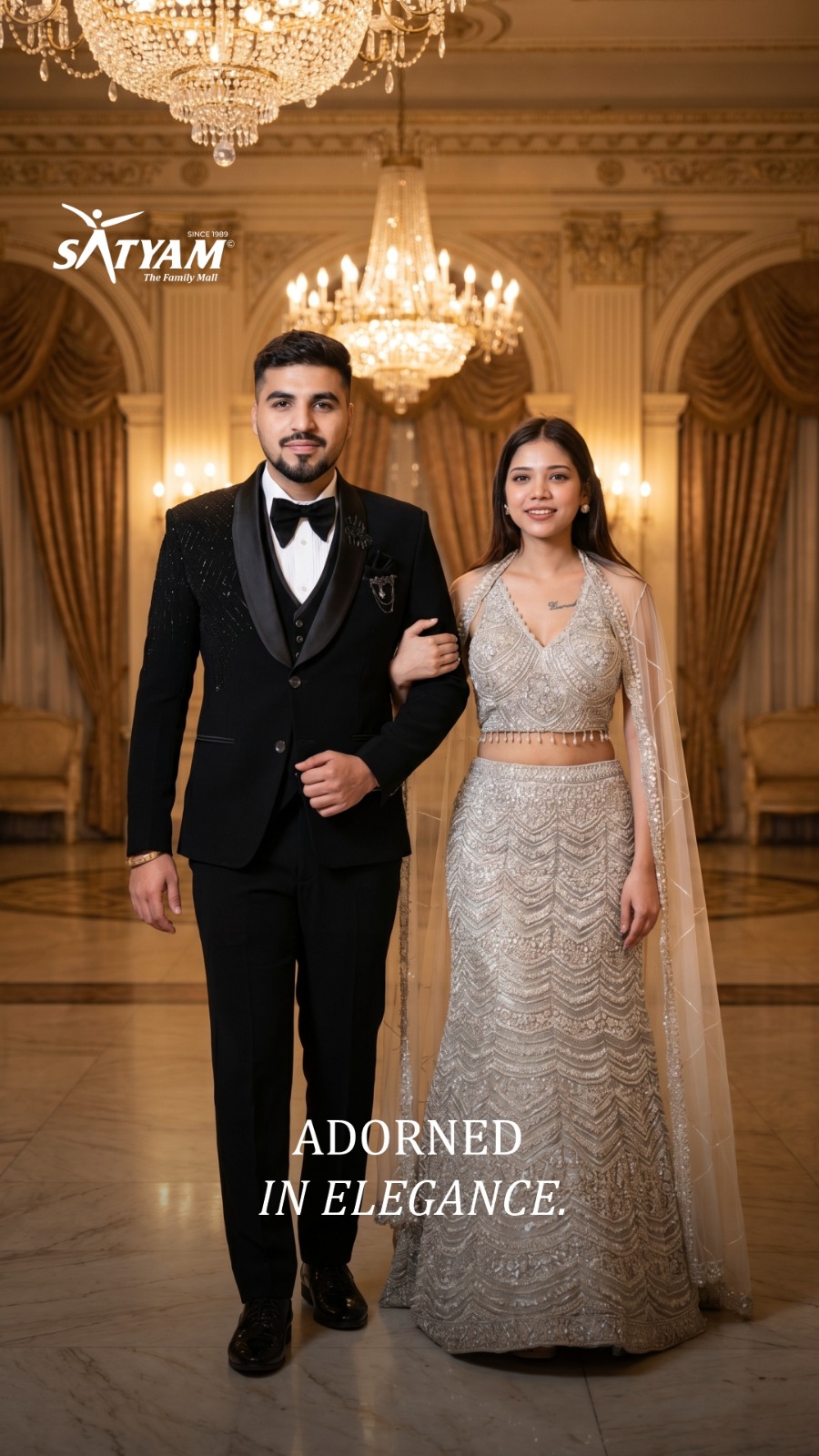 Reception or Engagement look? ✨, Couple Looks. Flat 25% Off., Tag the couple stealing wedding season already., Not every wedding look turns heads together., This one does., Handworked shimmer gown 