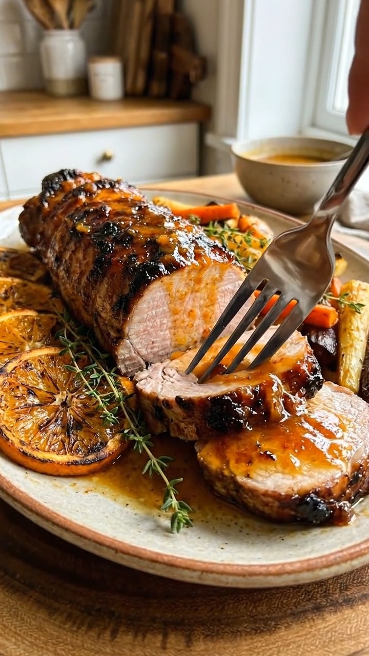 Filet mignon de porc rôti aux oranges caramélisées ⏱️ Temps : 15 min de ...
