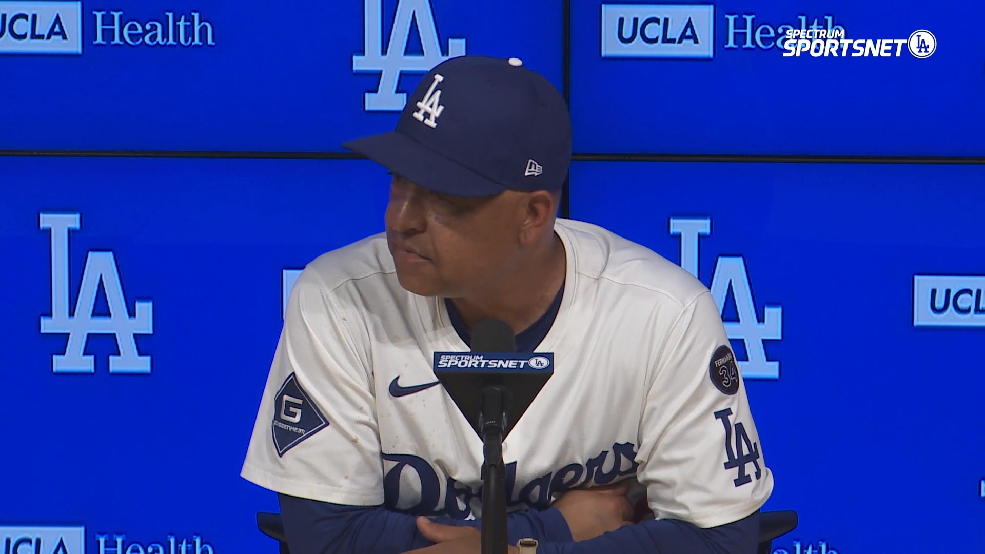 Dave Roberts speaks with the media following the Dodgers' 6-5 loss