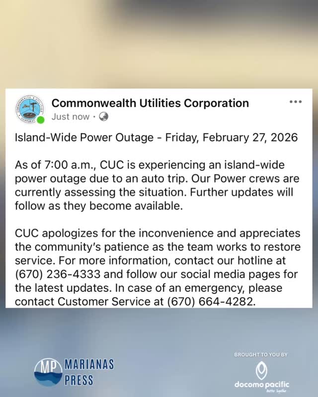 Update from CUC: Island-Wide Power Outage - Friday, February 27, 2026 ...