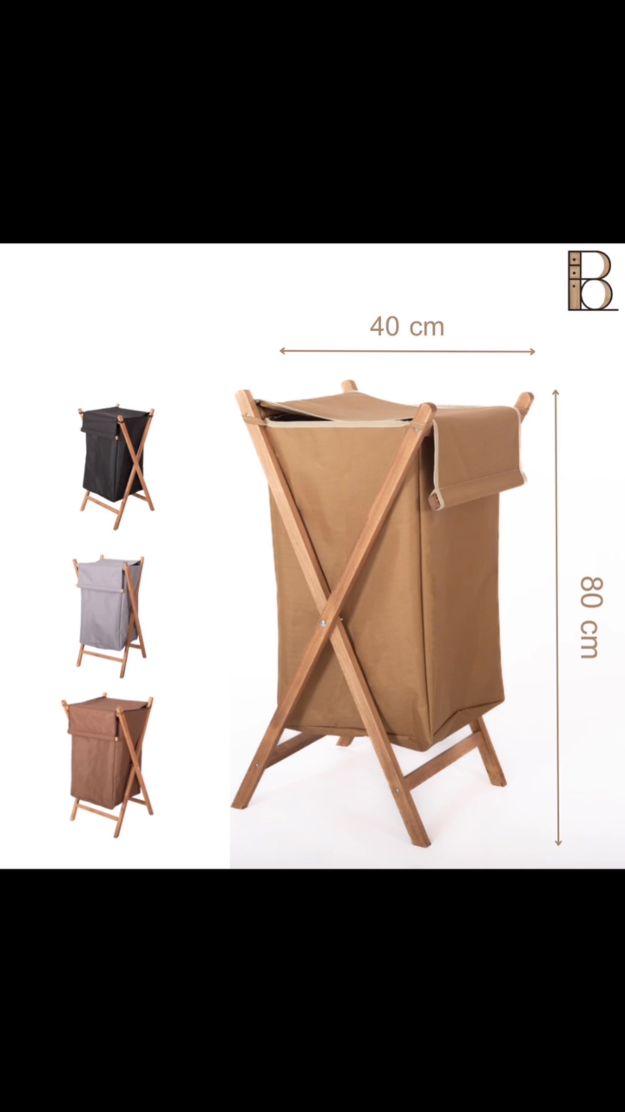 Panier à Linge Pliable 40x27x56cm Avec Poignées Bois - Imperméable Léger Pour Vêtements Jouets Voyages