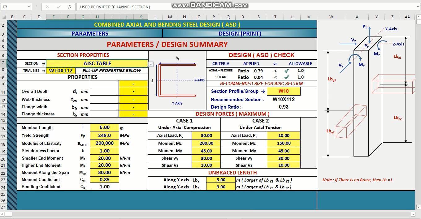 STEEL COLUMN DESIGN SPREADSHEET Features : 1. Define Sections such as ...