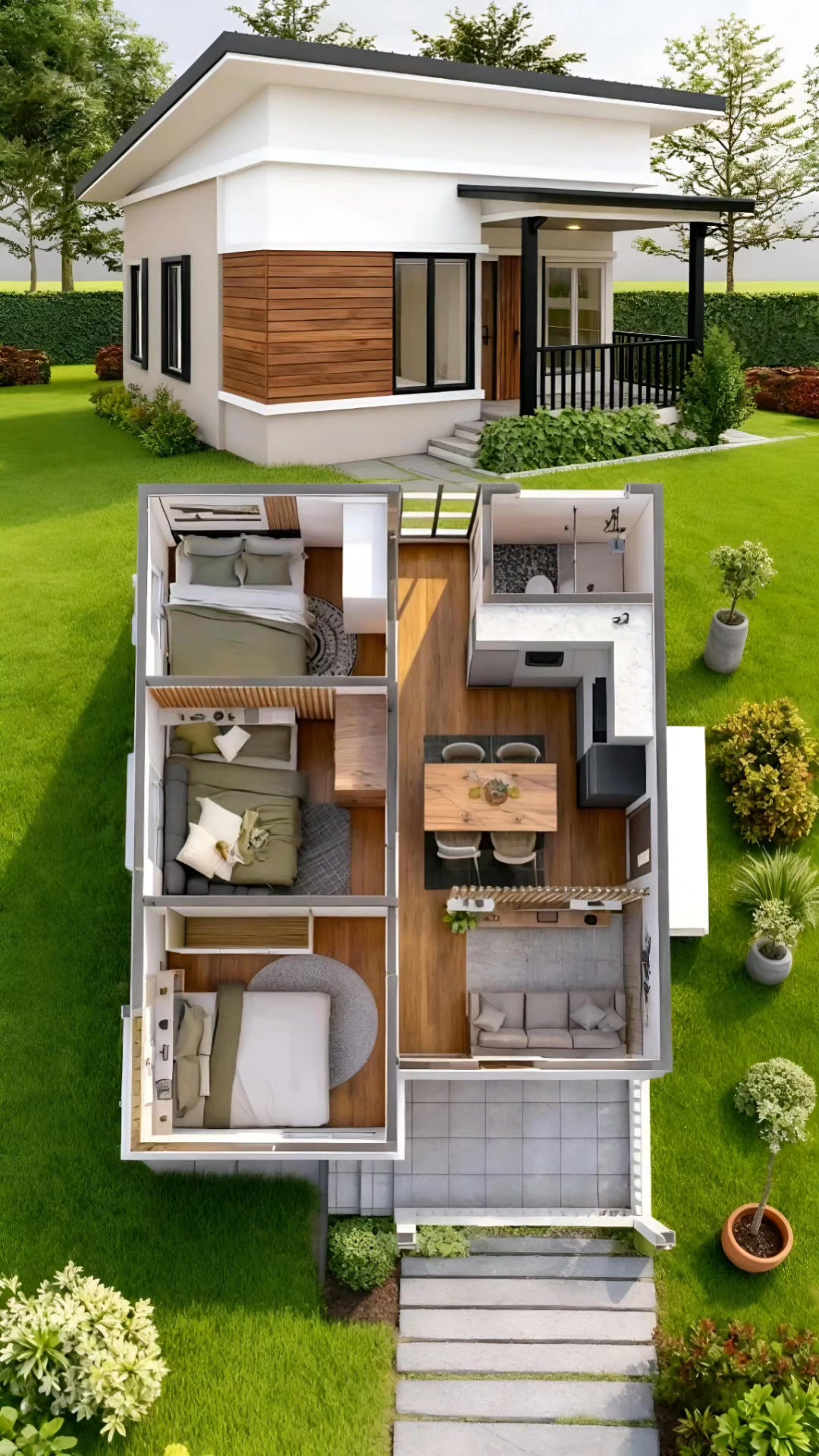 🌿A clean and functional 3-bedroom layout featuring an open living ...