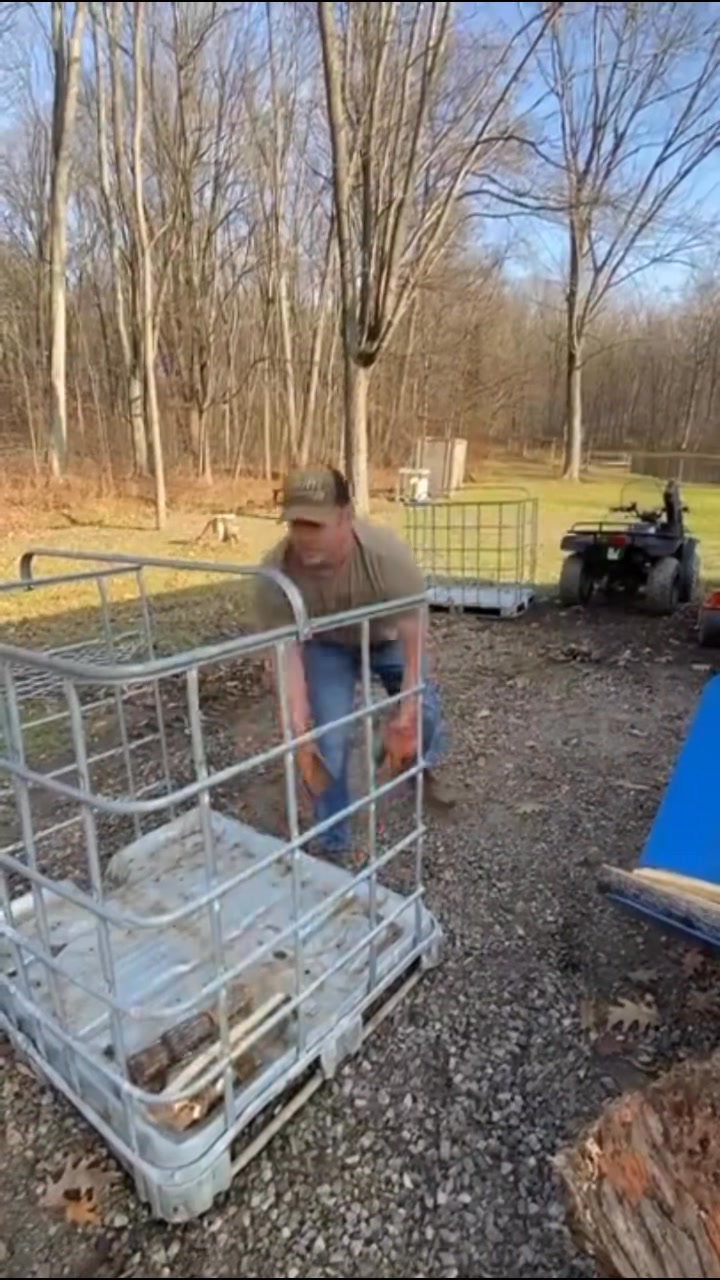 How I used to cut totes for stacking firewood to dry. They dump much ...