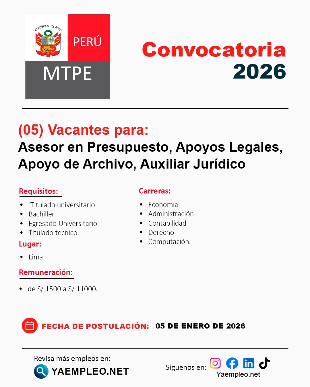 📢 El Ministerio de Trabajo y Promoción del Empleo (MTPE) publicó una ...