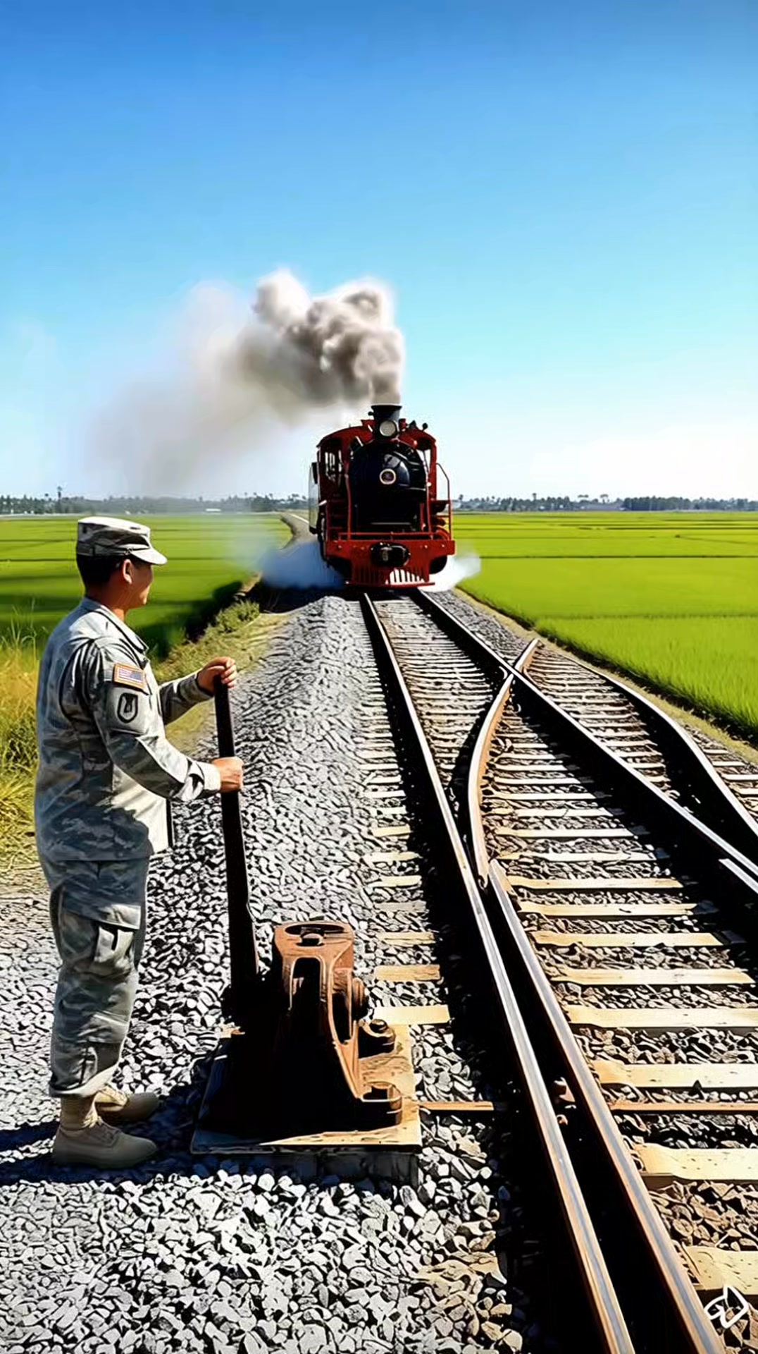 Wesel mekanik dijalankan petugas ketika melihat kereta api mengeluarkan ...